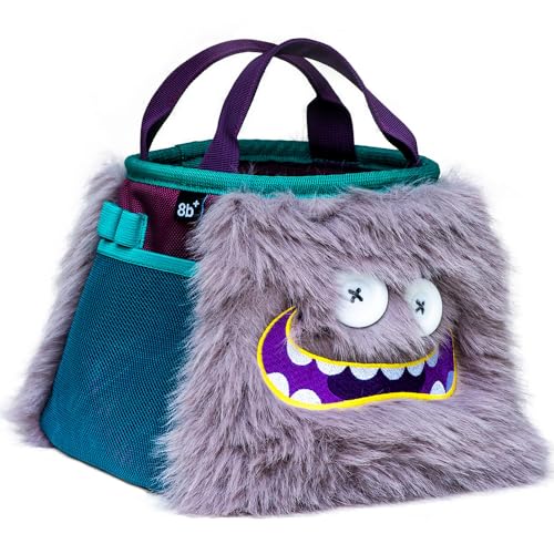 8BPLUS Angus Boulderbag, Premium Artificial Fur, Ripstop, Soft Fleece Interior, 8.7in Opening, Center-Closing Drawstring, Multiple Brush Holders, Zipper Pockets, Climbing Gear