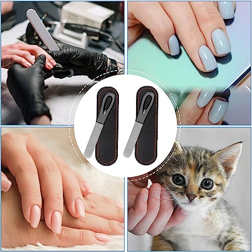 Metal Nail File, Stainless Steel Fingernail Files Double Sided Grit Nail Filer with Leather Cases and Non Slip Handle (2 Pack 3.6IN Gunmetal Files with PU Cases) - size: 2 Pack 3.6 in Gunmetal Non-Slip