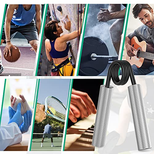 ZEAGUS Grip Strength Trainer 4 Pack,Metal Hand Grip Strengthener Kit-Silver | Non-Slip Heavy-Duty Forearm Exerciser,50LB-200LB Hand Gripper for Muscle Building and Hand Rehabilitation Exercising - color: Silver
