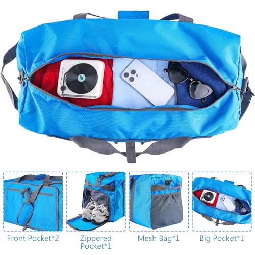 60L Duffle Bag with Shoes Compartment - Foldable&Large Capacity Travel Duffel Bags, Lightweight & Water-Resistant Gym Bag - Light Blue - color: 60L-Light Blue