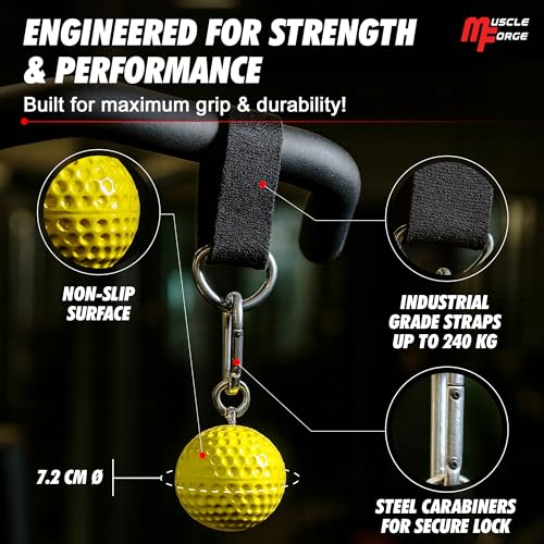 Pull Up Grips Ball – Enhance Grip Strength & Forearm Training – 2.8inch Non-Slip Surface Grip Balls – Includes Carabiners & Straps – Max Load 530lbs – Ideal for Climbing, Calisthenics