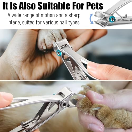 Bestac Heavy Duty Ultra Wide Jaw Nail Clippers Set - Stainless Steel Toenail Clippers for Thick Nails, Seniors, Men & Women - Big Manicure Pedicure Nail Cutter Kit (Silver) - color: Silver