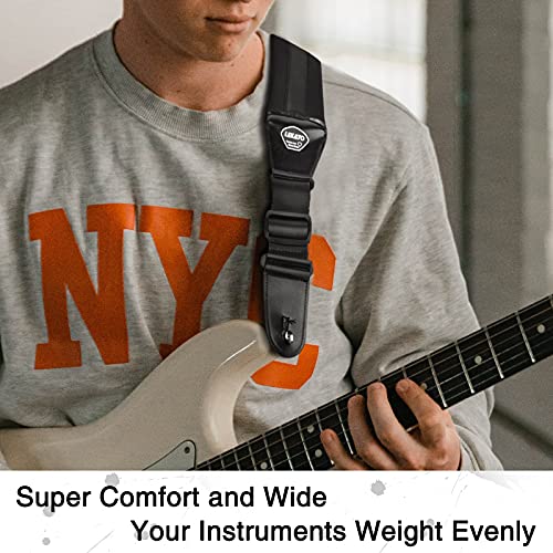 LEKATO Bass Guitar Strap - 3" Wide, Padded, Adjustable 50" to 61", Pick Holder & 2 Safety Strap Locks - color: Black, size: Long(50"-61")