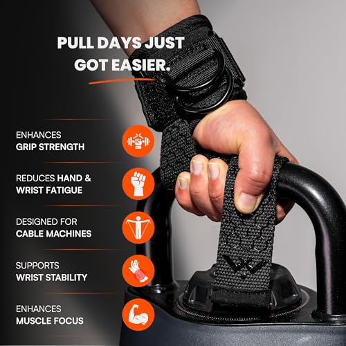 Gym Lifting Straps with D Rings, Anti-Slip, Thick Padded Lifting Wrist Straps for Weightlifting for Cable Machines, Deadlifts, & Gym Training, Black