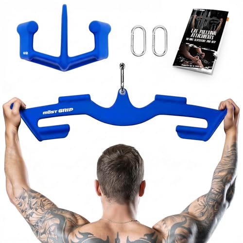 LAT Pull Down Bars Set, Triangular Stability LAT Pulldown Attachments with 8 Ergonomic Handles for Whole Back Training, Non-Slip Cable Machine Attachment for Gym Home Workout - color: Dark blue