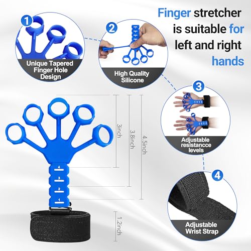 Grip Strength Trainer Kit (5 Pack) Adjustable Resistance Hand Gripper,Finger Exerciser,Hand Extension Exerciser,Stress Relief Ball and Forearm Workout Ring for Muscle Building Injury Recover - color: Blue