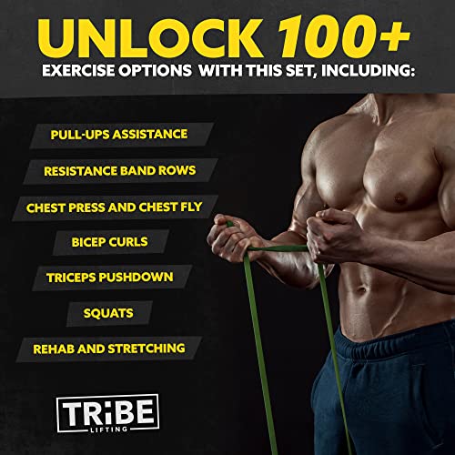Long Resistance Bands Set, 5 Pull Up Assistance Bands for Working Out | 5 resistance levels, natural latex construction, exercise bands for strength training, stretching and physical therapy - color: Green