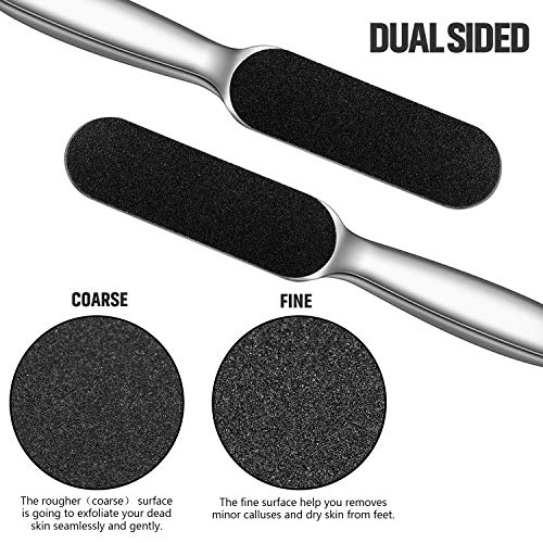 Mudder 2 Pack Stainless Steel Foot File with 20 Replaceable Double Sided Coarse & Fine Pads, Callus Remover for Dry Rough Skin and Cracked Heels, Reusable Pedicure Rasp(Silver) - color: Silver