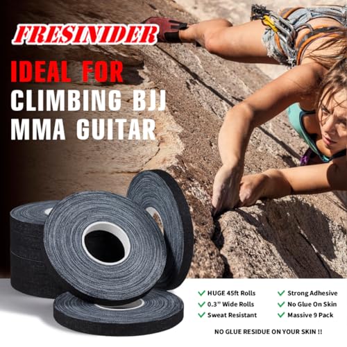 Finger Tape - Strong Athletic Tape | 0.3” x 45 Feet (9 Pack) Tin Set | No Sticky Residue | for Rock Climbing, BJJ Jiu Jitsu, Grappling, Judo, MMA, Rock Climbing and Martial Arts (Black) - color: Black