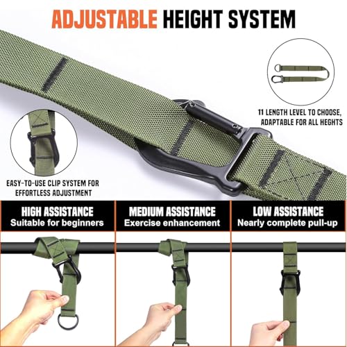 Adjustable Heavy Duty Pull Up Assistance Bands with Fabric Feet and Knee Rest - Pull Up Resistance Bands for Men, Women, and Seniors - Perfect for Dip and Resistance Strength Training Glamflex - color: Army Green