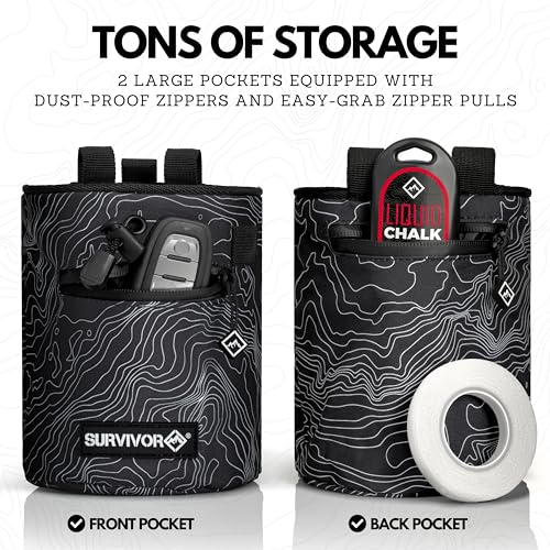 SURVIVOR Chalk Bag + Refillable Chalk Ball + 370g Ultra Fine Climbing Chalk Powder Bundle
