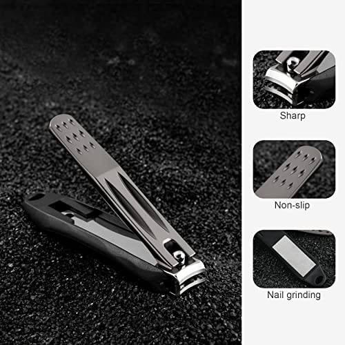FERYES 3-in-1 Fingernail Clipper with No-Splash Nail Catcher and Metal Storage Box - Toenail Clipper with Nail File for Men & Women - Black - color: Black