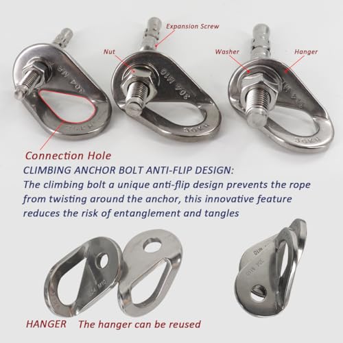 304 Stainless Steel Climbing Bolt Kit, Heavy-Duty Climbing Holds Hanger 1/2"-for Outdoor Climbing Walls, Bouldering Gyms, and DIY Home Training Setups (6 Sets) - color: 6 sets