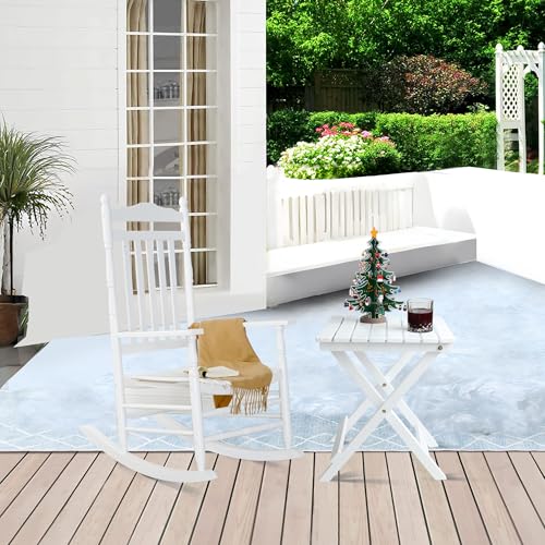 Outdoor Wooden Side Table, Folding Patio End Table, Small Square Furniture Table for Adirondack Chair, Balcony, Porch, Acacia Wood, No Assembly, White - color: S-white-1
