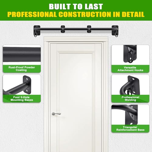 SELEWARE 32"/36" Wall Mount Pull Up Bar Joist Mount Chin Up Bar for Doorway | Heavy Duty Steel Construction Support 450 lb, w/Resistance Band Hooks, Fits 32"/36" Wall Studs for Home Gym Strength Training - size: A: 36" x 1.3" Dia Grip