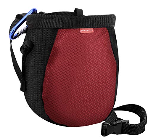 Moko Rock Climbing Chalk Bag, Bouldering Chalk Pot Bucket with Adjustable Belt & Carabiner Drawstring Climbing Gear - color: Red & Black, style: Cylinder
