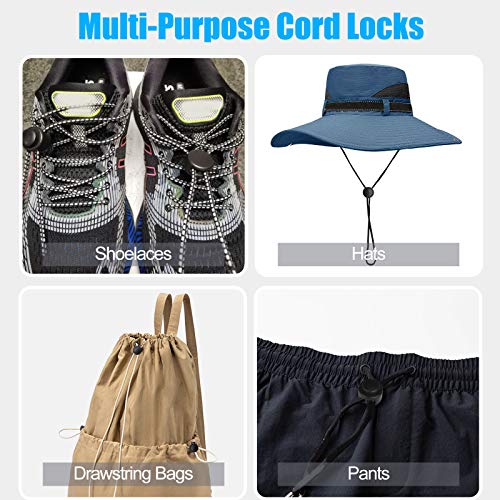 AQRINGO Plastic Cord Locks Double Hole Spring Toggle Stopper for Shoelaces, Drawstrings, Paracord, Bags, Clothing, Black