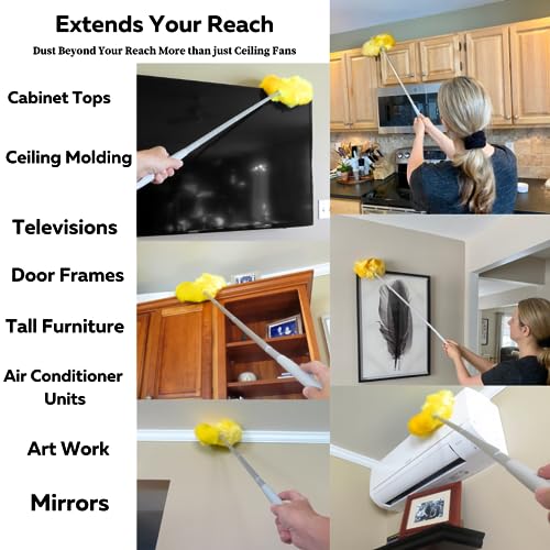 Evelots Ceiling Fan Blade Brush Cleaner - Long Extension Pole - Brush Both Sides at the Same Time - Scratch Resistant Microfiber Feather Cobweb Duster - Extra Long with Reach up to 9 Feet - style: 1 Unit - Up to 9 Feet Reach