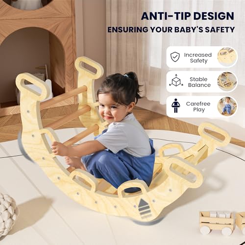 BlueWood 2025 8-in-1 Pikler Triangle Climbing Set Toddler Toys Indoor Baby Jungle Gym Climber Playground for Kids - Natural Wood - color: Natural Wood