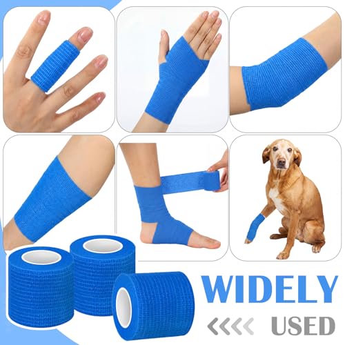 Treela 64 Pack 2 Inch X 5 Yard Self Adherent Cohesive Wrap Bandages Breathable Athletic Tape Self Adhesive Bandage Tape Elastic Rolls for Wrist Ankle(Blue) - color: Blue, size: 2 Inch X 5 Yard