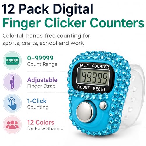 Amble Clicker Counter with Rhinestone, 5-Digit Tally Counter Clicker, Clickers for Lap, Pitch, Golf, Knitting, People Counting, Tasbih, Ideal Gift - style: 12 Pack-Clicker Counter with Rhinestone