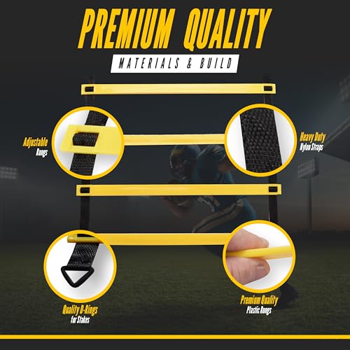 Agility Ladder, 2 Pack - Exercise and Training Ladder Set with Ground Stakes for Football, Soccer, Tennis, and More - Improves Speed & Fitness - Complete with Carrying Bag