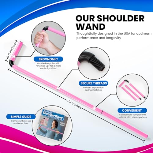 RangeMaster ShoulderWand Therapy Stretching Tool│Collapsible Stretching Bar│Physical Therapy Tool for Recovery and Increasing Motion (Pink) - color: Pink