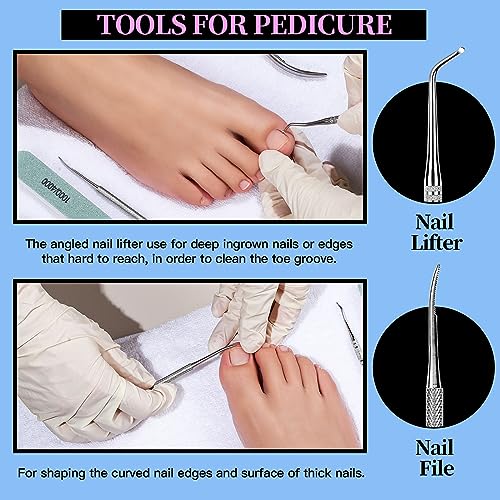 FANDAMEI Manicure Set, Nail Tools, Files 100/180, Buffer Block, Cuticle Nippers, Pusher, Peeler, Lifter for Ingrown Toenails, Toenail File, Care Kit, Blue - color: V-blue