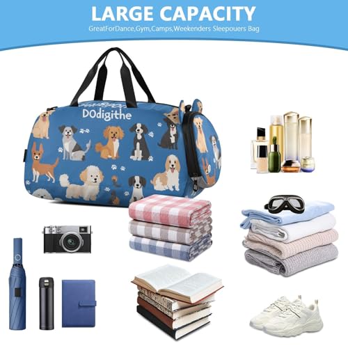 Kids Sports Duffel Bag for Boys & Girls - Dog Puppy Patterns 100% Polyester Gym Bag with Separate Shoe Compartment, Adjustable Shoulder Strap, Compact Travel & Workout Gear Bag - color: Dog Puppy Patterns