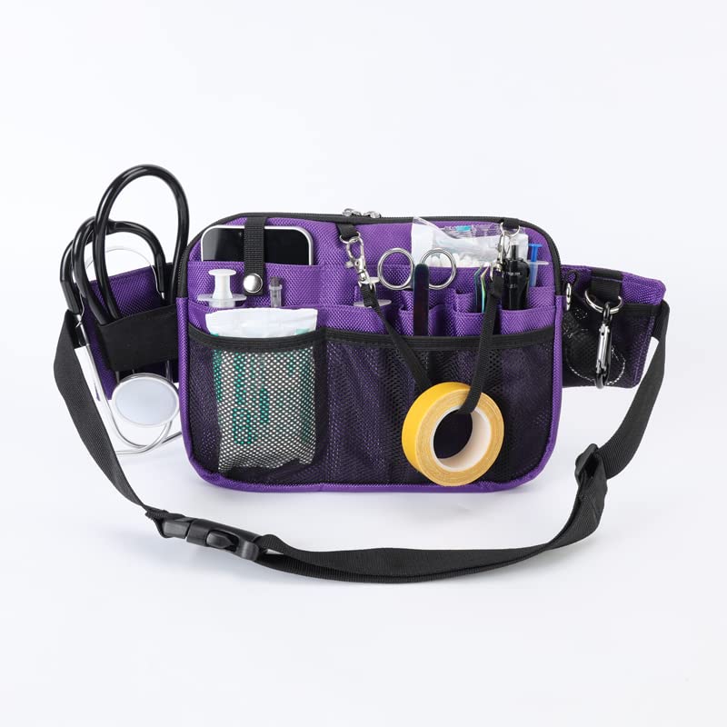 Nurse Utility Organizer Fanny Pack Hip Bag Waist Pack Pouch Case with Multi-Compartment and Tape Holder for Medical Scissors Care Kit Tool (Purple) - color: Purple