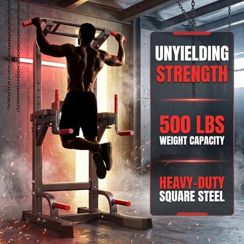 Power Tower Pull Up Bar Dip Station, Free Standing Pull Up Rack Dip Station for Home Gym, 10-Level Adjustable Height Pull Up Bar Stand Dip Bar Strength Training Workout Equipment - color: Dark Black