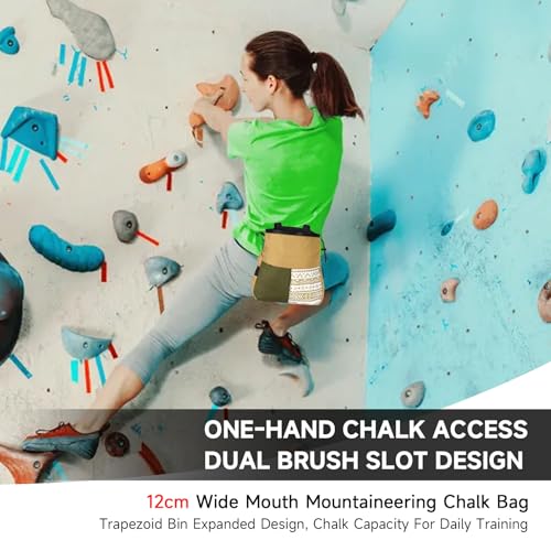 Mountaineering Chalk Bag with Large Capacity, Independent Front Compartment, Multifunctional Sports Bag for Climbers, Trapezoidal Bottom, Orange - size: Large Khaki