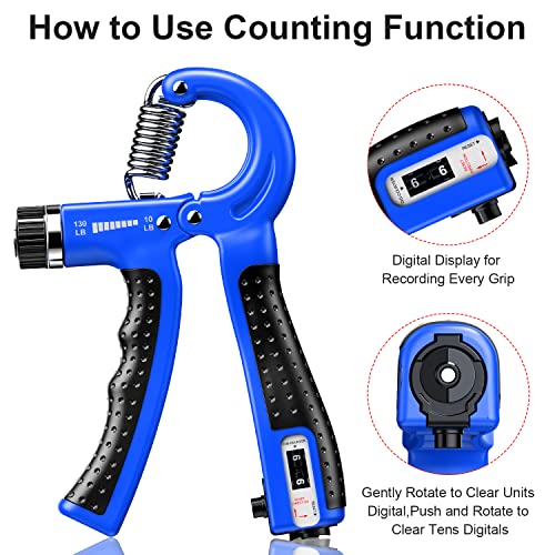 KDG Hand Grip Strengthener 2 Pack Adjustable Resistance 10-130 lbs Forearm Exerciser，Grip Strength Trainer for Muscle Building and Injury Recovery for Athletes - color: Blue