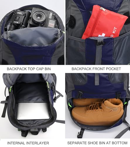 Bseash 50L Hiking Backpack, Water Resistant Lightweight Outdoor Sport Daypack Travel Bag for Camping Climbing Skiing Cycling (Dark Purple - With Shoe Compartment) - color: Dark Purple - With Shoe Compartment