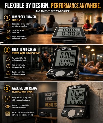 T-4 Jumbo Dual Timer – Large 1” Display Countdown & Count Up Timer, 24 Hour Range, Loud Alarm, Dual Memory, Wall Mount or Tabletop for Classroom, Gym, Office & Meetings