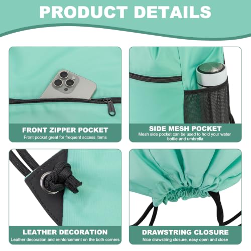 HOLYLUCK Men & Women Outdoor Sport Gym Sack Waterproof Drawstring Backpack Bag (Standard With Drawstring, Mint Green) - color: Mint Green, style: Standard With Drawstring