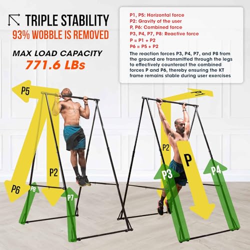 KT TOES DON'T TOUCH GROUND Foldable Free Standing Pull Up Bar Stand Sturdy Power Tower Workout Station For Home Gym Strength Training Adjustable Pullup Fitness Equipment Multifunctional Exercise Rack