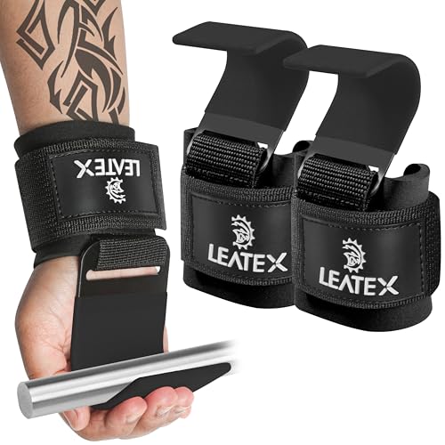Weight Lifting Hooks (Pair) for Deadlifts, Pull Ups, Rows & Shrugs - Anti-Rip Nylon Strap Hand Grips with Thick Wrist Padding - Heavy Duty Wrist Straps for Weightlifting & Gym Workouts - color: Black