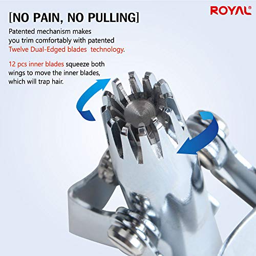 ROYAL [Made in Korea] Nose Hair Trimmer for Men Birdie, Manual, Battery-Free, Water-Resistance, Painless with Twelve Dual-Edged Blades, Patented Mechanism ET-4 - color: Silver