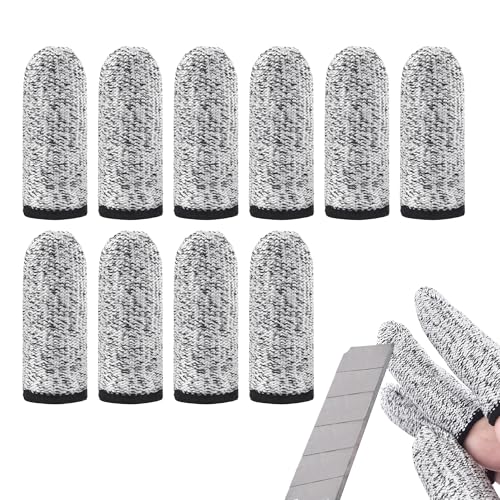 Quacc 10 PCS Breathable Cut Resistant Finger Cots Fingertip Protection Gloves Reusable Thumb Protectors for Kitchen, Work, Carving (Gray)