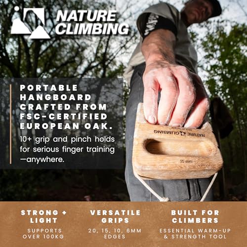 Portable Hangboard | Rock Climbing Hangboard | Hang Board for Climbing | Fingerboard | Strengthen Your Fingers | Bouldering Gifts | Hard Wood - color: Raw Oak