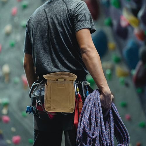 HEMOTON Lightweight Climbing Chalk Bag Drawstring Utility Fanny Pack Waist Pouch Outdoor Storage Solution in Khaki Oxford Cloth for Hiking