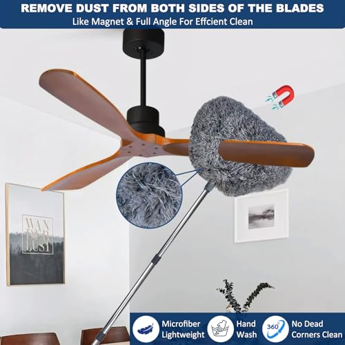 20+ Ft High Reach Ceiling Fan Duster &Microfiber Feather Brush Duster with 3-14 ft Spliceable Pole Microfiber Feather Duster for Spider Web, High Ceiling, Blinds, Furniture Cleaning Tool Kit
