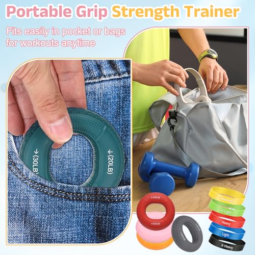 Silicone Ring Grip Strength Trainer with Finger Extension Band, Hand Grip Strengthener Forearm Trainer - color: Red, size: 40-50LB