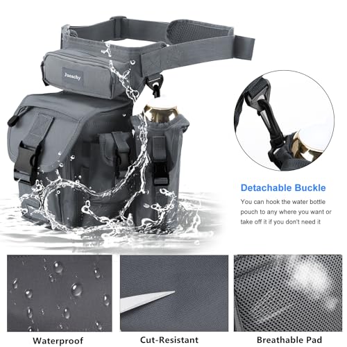 Jueachy Drop Leg Bag for Men Tactical Metal Detecting Thigh Pack with Water Bottle Pouch - color: Light Grey