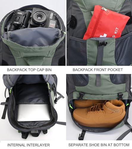 Bseash 50L Hiking Backpack, Water Resistant Lightweight Outdoor Sport Daypack Travel Bag for Camping Climbing Skiing Cycling (Lake Green - No Shoe Compartment) - color: Lake Green - No Shoe Compartment