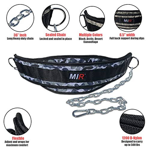 Mir Dip belt With 36" - 38" chain, 500lbs - 650lbs weight capacity, Weight lifting for dips and pullups - color: ARCTIC