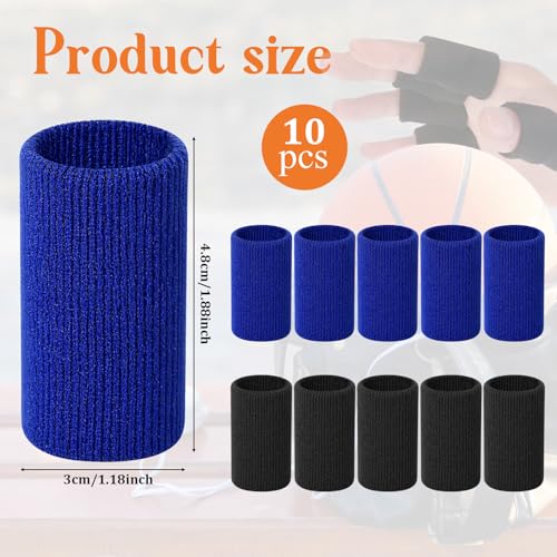 KALIONE Finger Sleeves Protectors, 10Pcs Sport Finger Sleeves, Elastic Fingers Support Sleeve, Compression FingerSleeves, Thumb Brace Support for Basketball, Golf (Black, Blue)