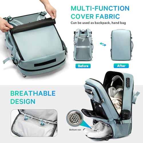 FUTURE AESTHEICS Travel backpack Carry-on Travel Backpack For Women Men Flight Approved Business Weekender Overnight Waterproof Daypack (Light Blue) - color: Light Blue