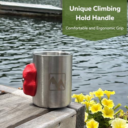 Rock Climbing Mug with Real Crimp Handle - 12oz Stainless Steel Pinch Hold Mug Climber Gift (Red) - color: Red